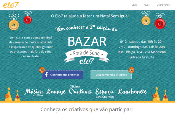 Elo7 aposta na venda de presentes de Natal na segunda edição do “Bazar fora de Série”