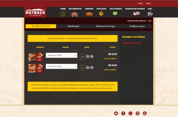 Outback lança e-commerce de cartões presente